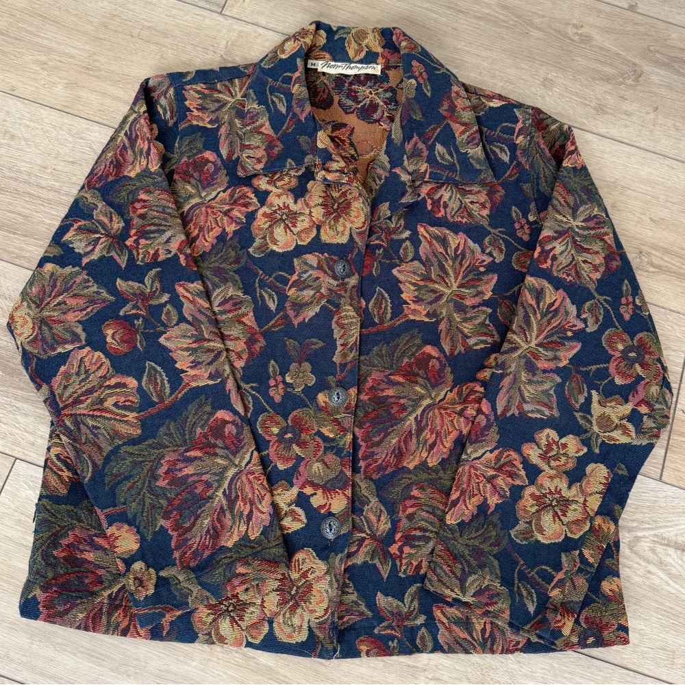 Vintage 90s Norm Thompson Floral Tapestry Lightweight Jacket